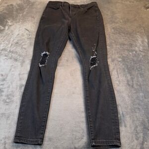 Express Denim Perfect Black High Rise Distressed Skinny Jeans Womens Size 8R